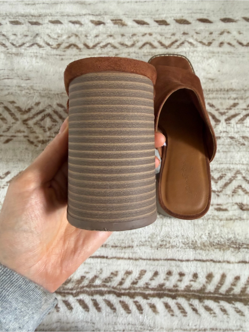 Suede Platform Mule Heels in Brown - Picture 5 of 7